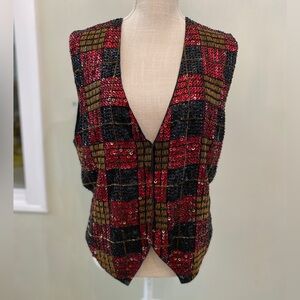 VINTAGE THE EVERETT COLLECTION XL SEQUIN BEADED PARTY HOLIDAY VEST RED BLACK